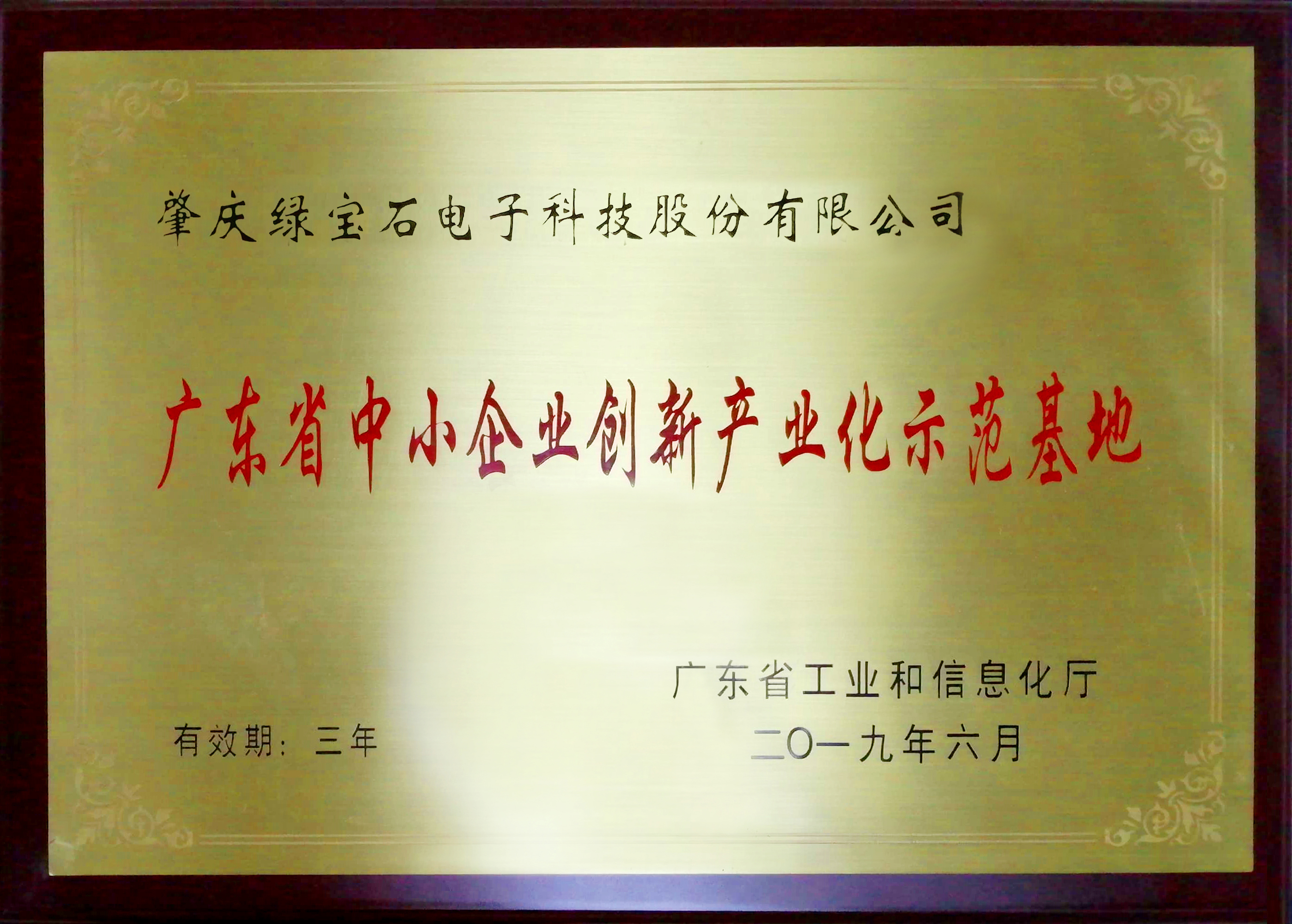 大事记1：2019年被认定为广东省中小企业创新产业化示范基地